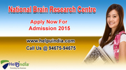 National Brain Research Centre Admission 2015