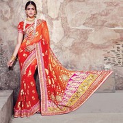 Orange Banarasi Silk Designer Saree